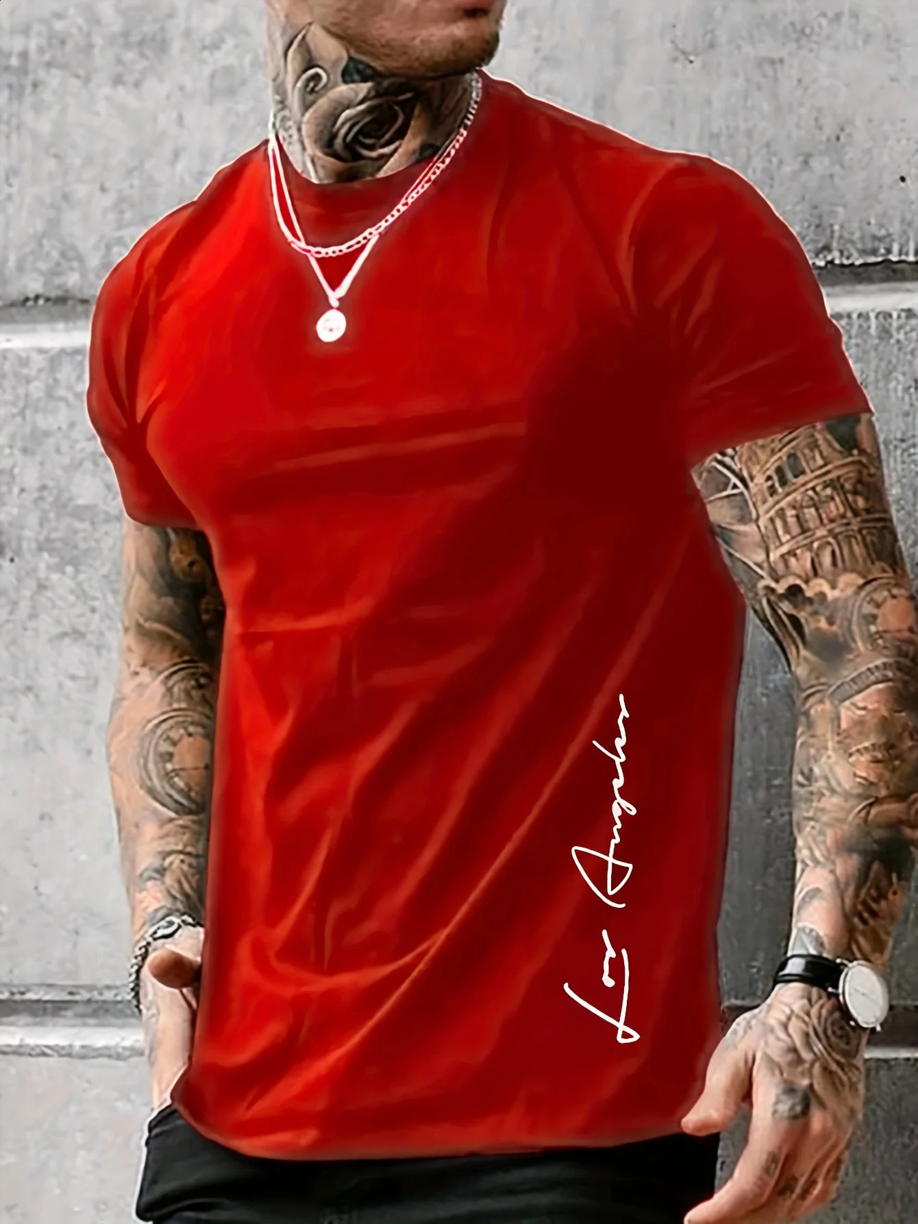summer loose Contrast Color Alphabet los Angelest print slim fit casual sports round neck short sleeved Tshirt 250120