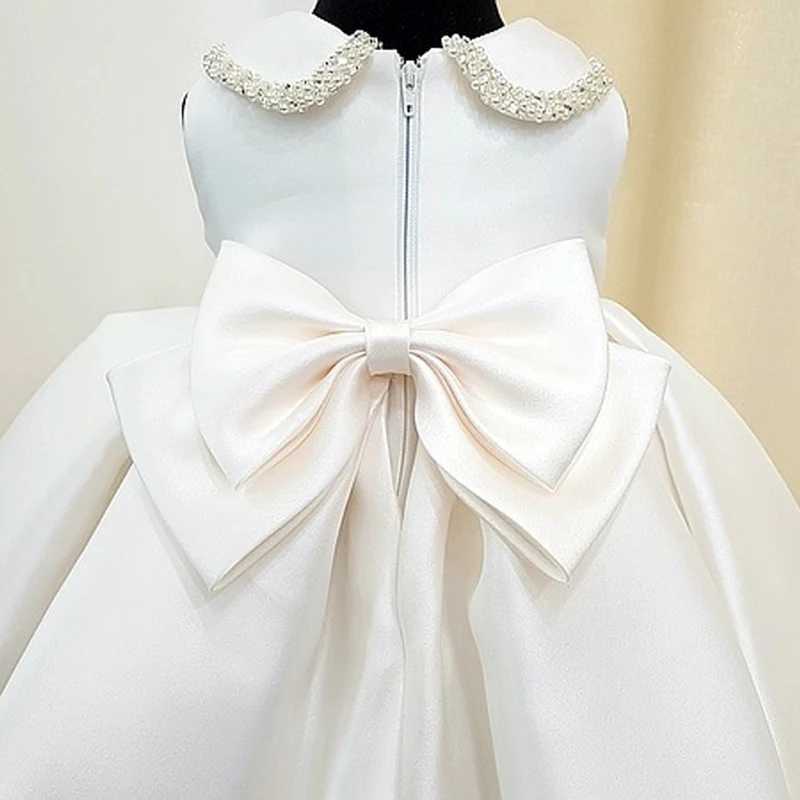 Baby White Baptism Dress For Girls Bridesmaid Party Dresses Pearl Children Clothes Bow Girl Birthday Princess Wedding Ball Gown X250203