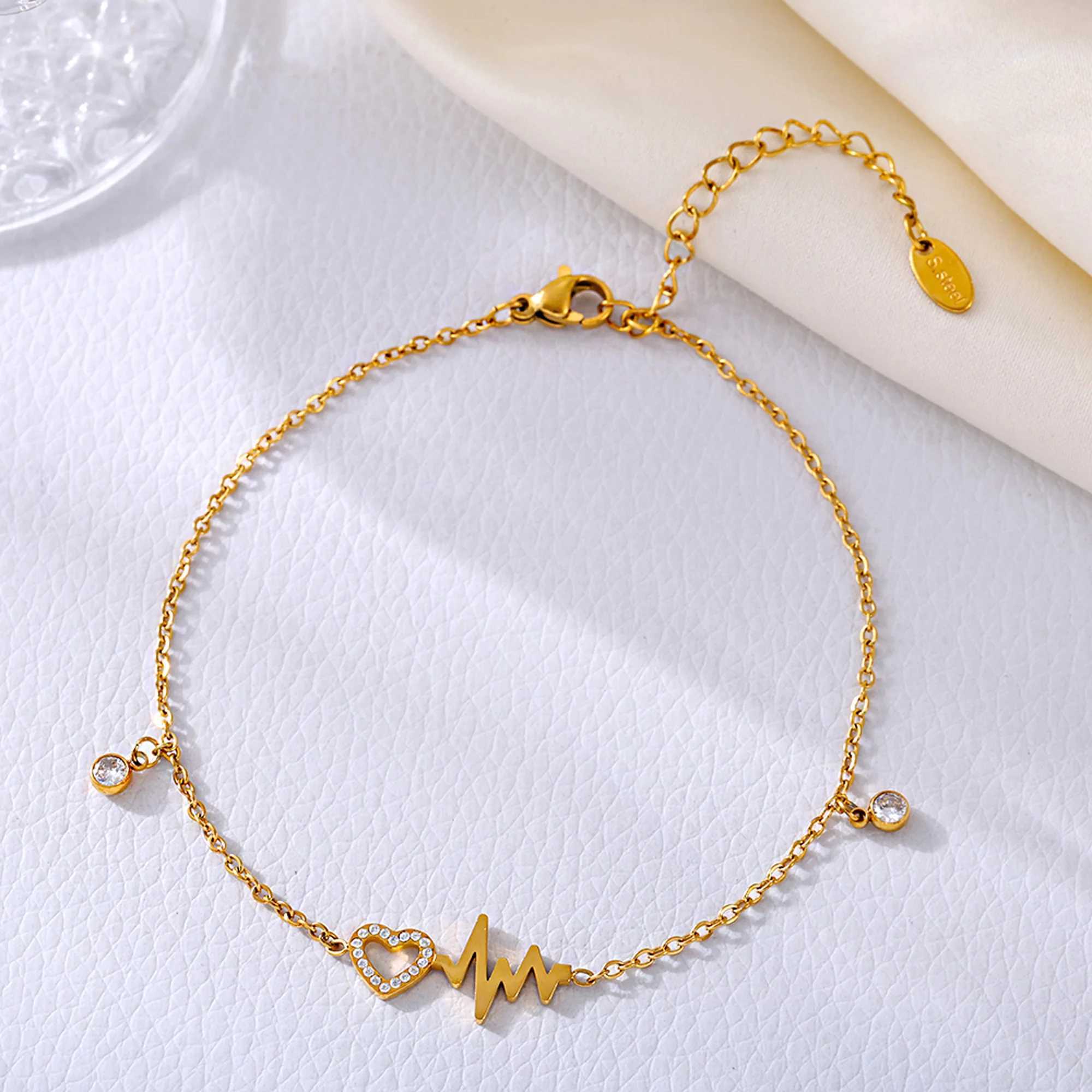 Shiny Zircon Hollow Heart Stainl Steel Anklet Womens Fashion Gold-plated Anklet Chain Leg Bracelet Waterproof Jewelry GiftXJ250121