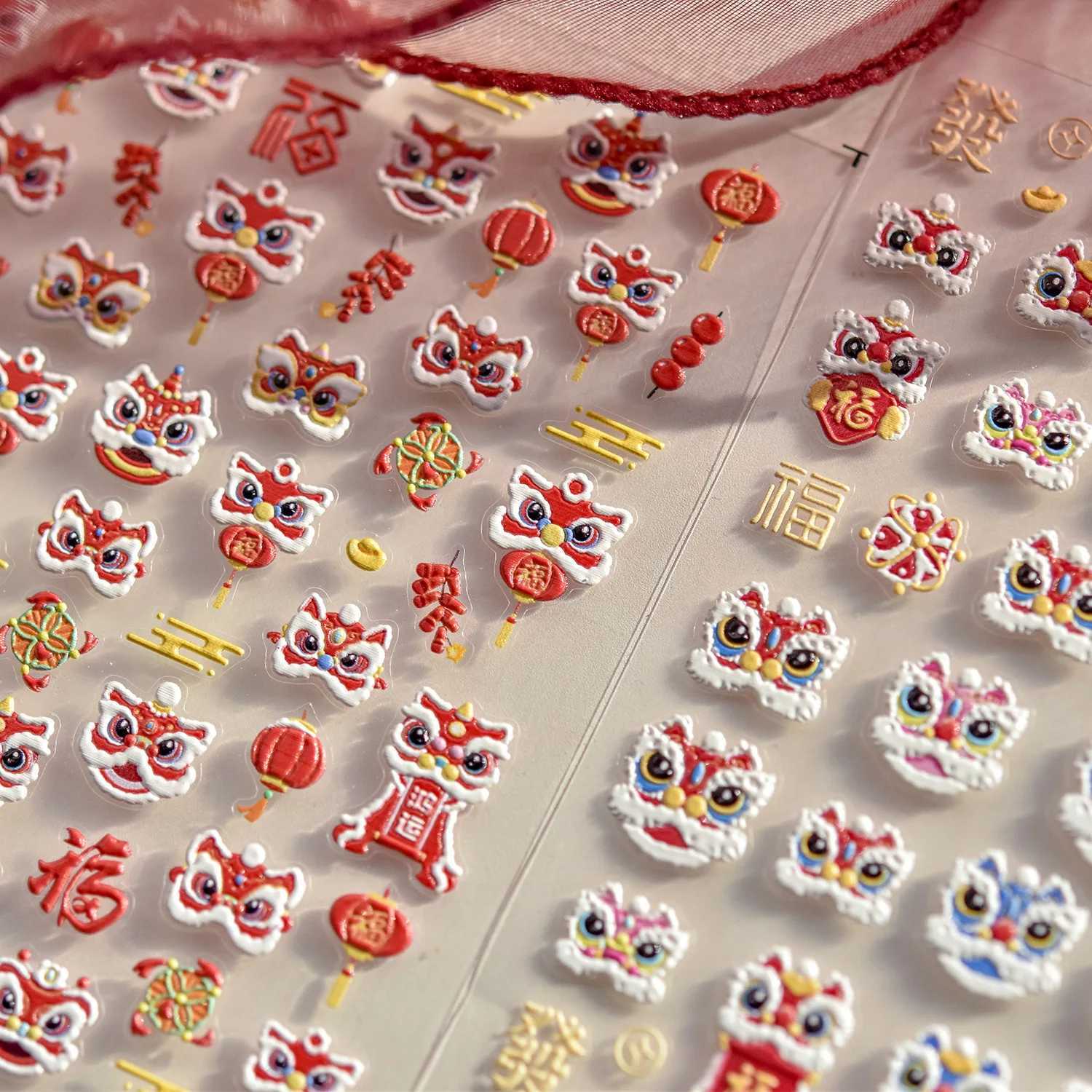 1Pcs Cute Good Luck Lion Head Nail Stickers Chinese 2025 New Year Style Self AdhesiveDesign Sticker Nail Art Decorations DecalsXJ250120