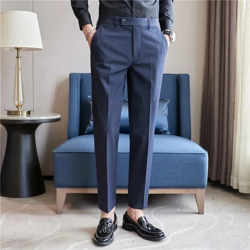 Mens Suit Pants 2024 Autumn Pink Blue Slim Fit Business Formal Trousers British Style Handsome Casual Dress Pants Men Clothing 250122