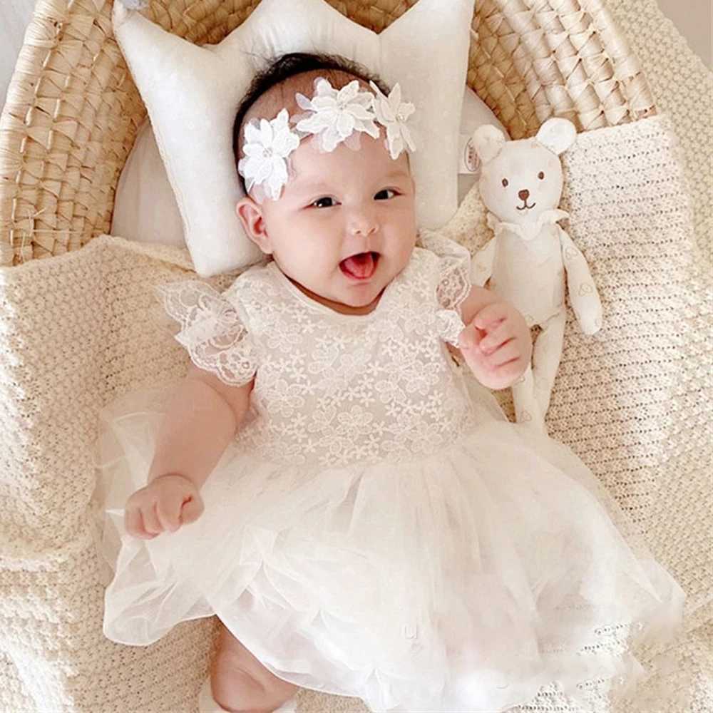 White Bridesmaid Baby Girls Baptism Party Dress Flower Bow 1st Birthday Princess Dress Kid Tulle Wedding First Communion Clothes X250203