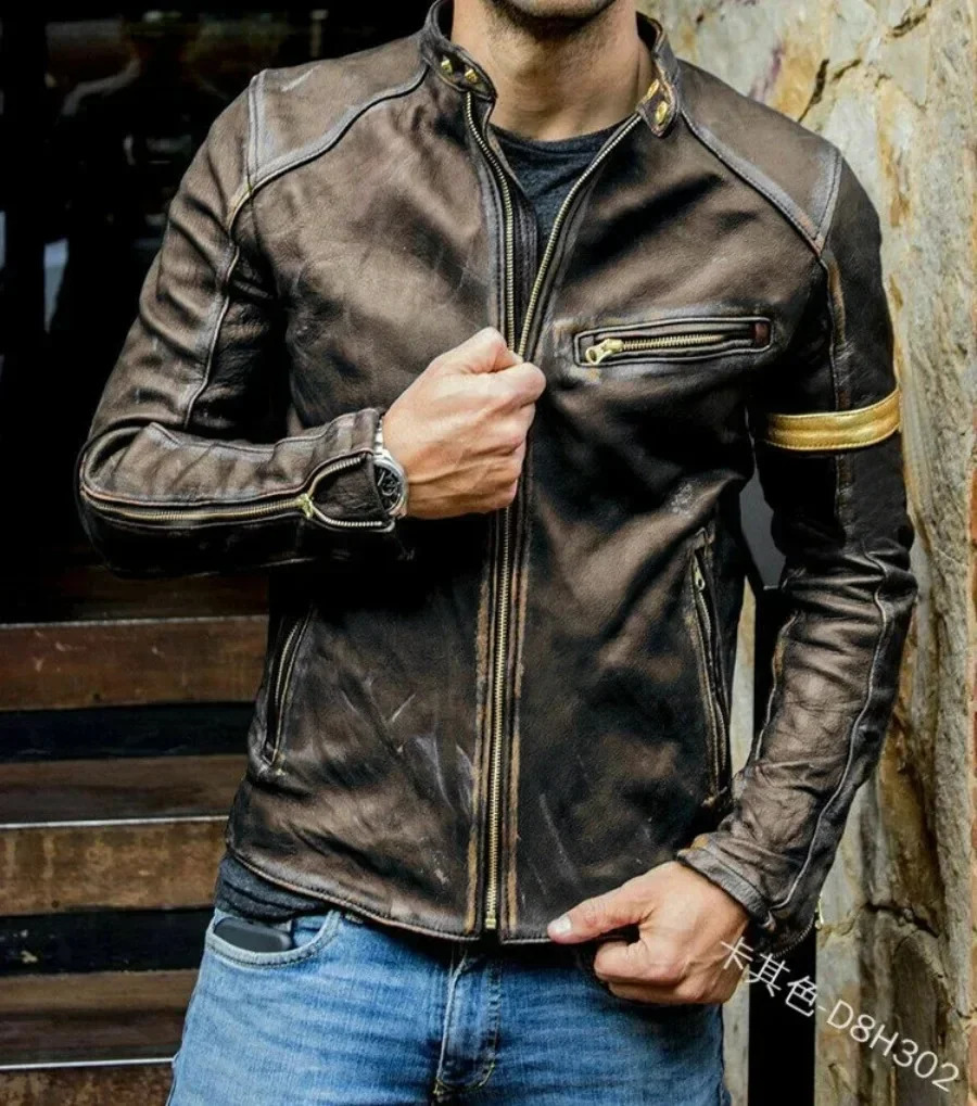 2025 Autumn Winter Mens Leather Jacket Fashion Teenager Stand Collar Punk Motorcycle Male S5XL 250109