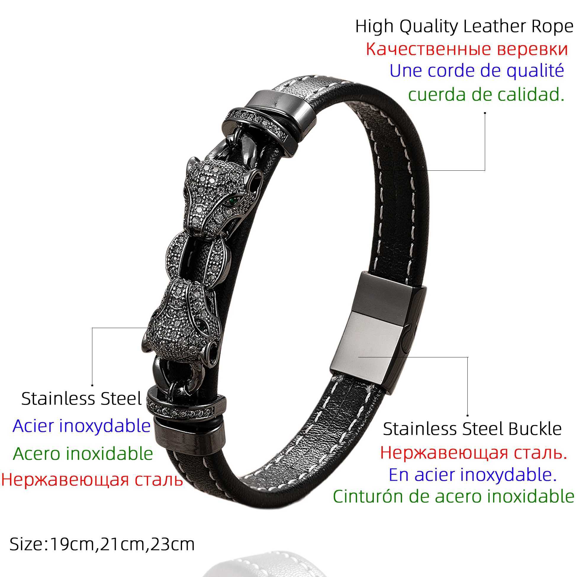2024 New Style Classic Animal Leopard Head Hand Leather Braided Stainless Steel Bracelet For Man Woman Daily Wear Jewelry Gift W250121