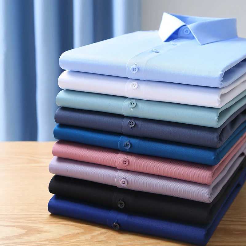 Bamboo Fiber Men Short Stretch Solid Dress Shirts Regular Fit Formal Business Social Camisas Short Sleeve Bamboo FiberXJ250121