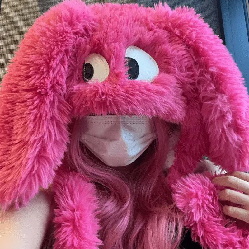 Comfortable long ear big eye dog hat - Cute cartoon womens winter hat suitable for Christmas 250109
