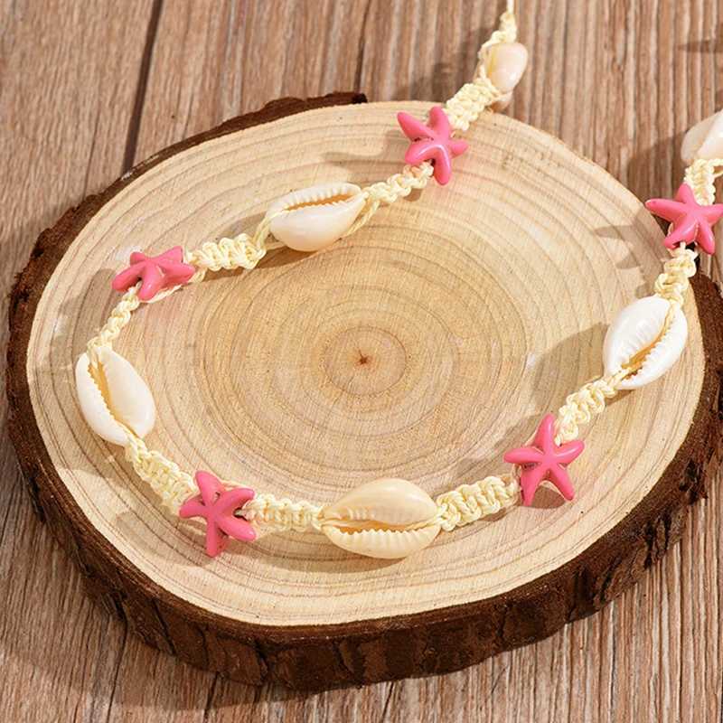 Kiss Jewelry Bohemian Summer Beach Shell Choker Necklace for Women Pink Starfish Seashell Weave Rope Chain Necklace Collar GiftXJ250121