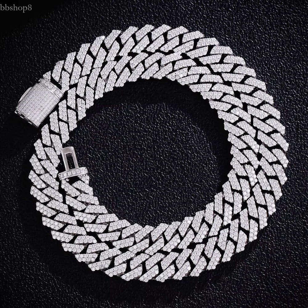 Hot sales Hip Hop Mens 10mm Solid Sterg Sier VVS1 2 rows Moissanite Dia Heavy Iced Out Cuban k Chain Necklace