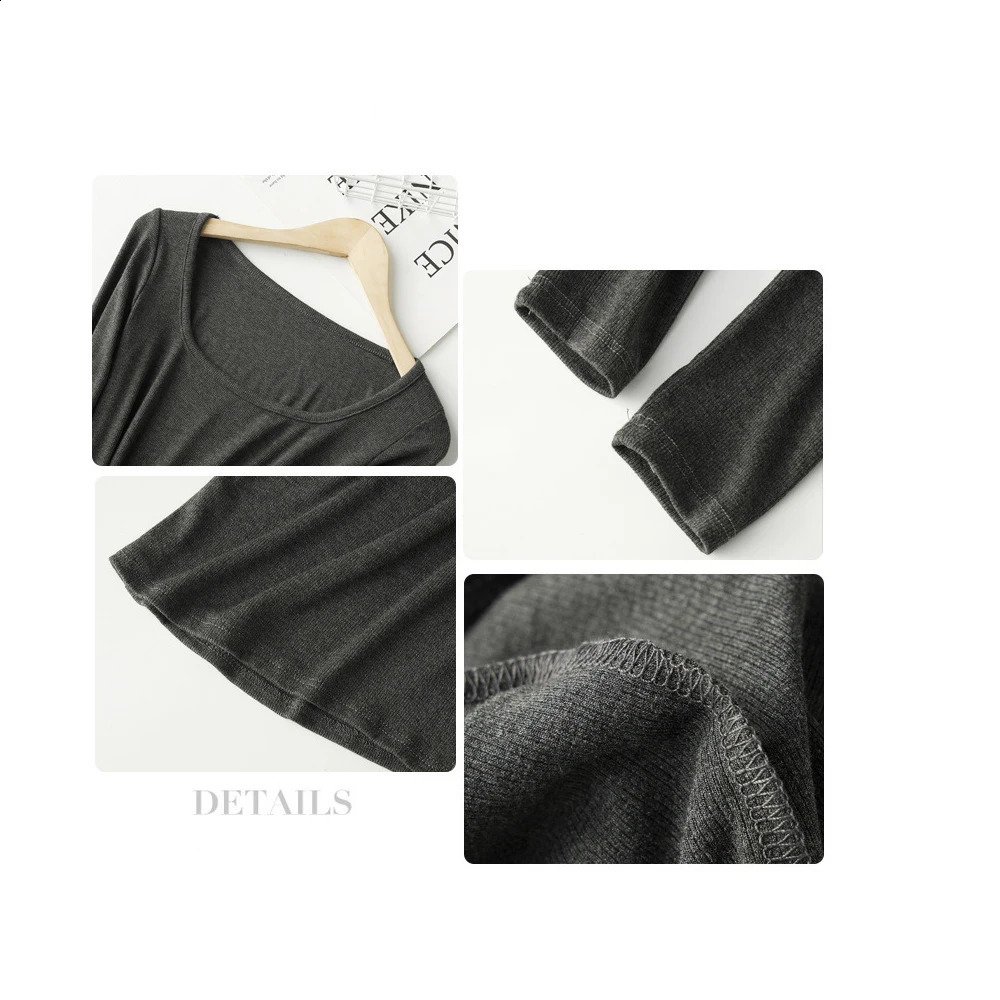 Slim Modal Cropped Square Neck Top Women Long Sleeve T Shirts Essentials MXL 250122