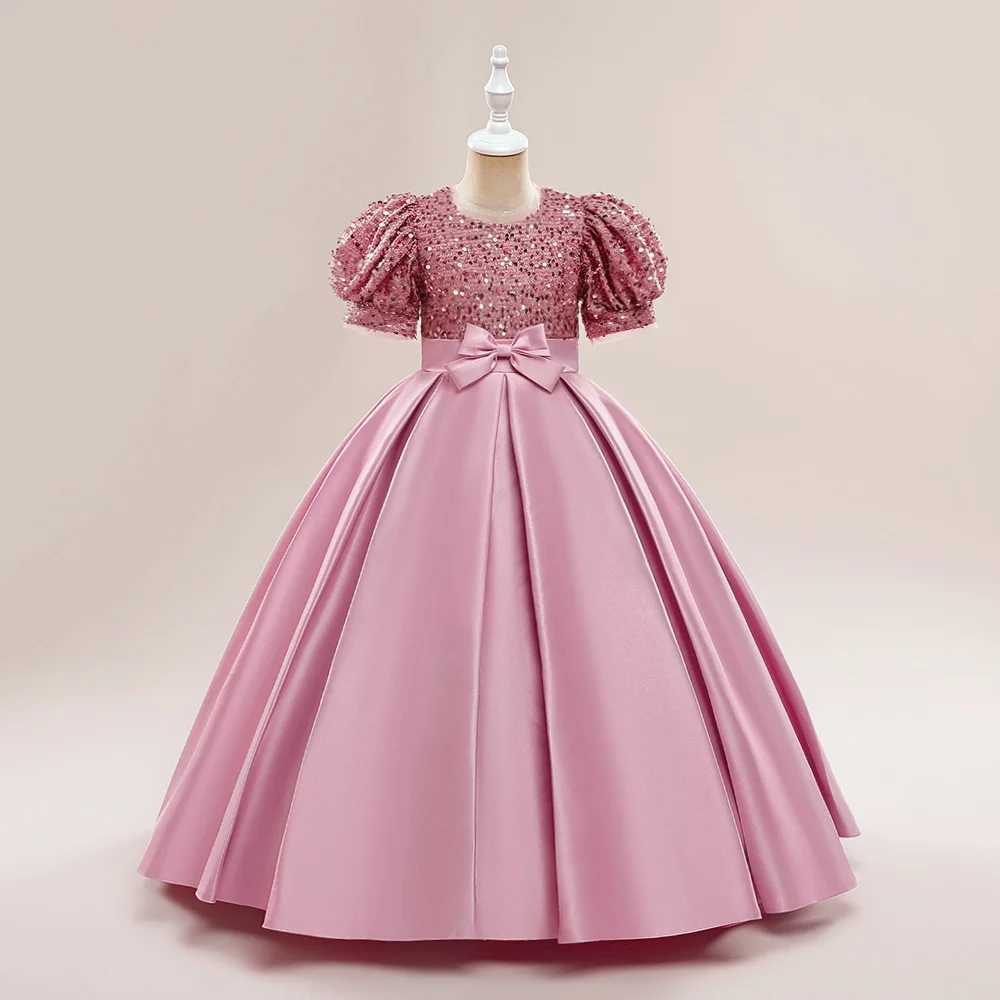 Christmas Sequin Bridesmaid Girl Dresses Elegant Bow Wedding Party Princess Prom Kids Dress For Girls Birthday Evening Costumes X250203