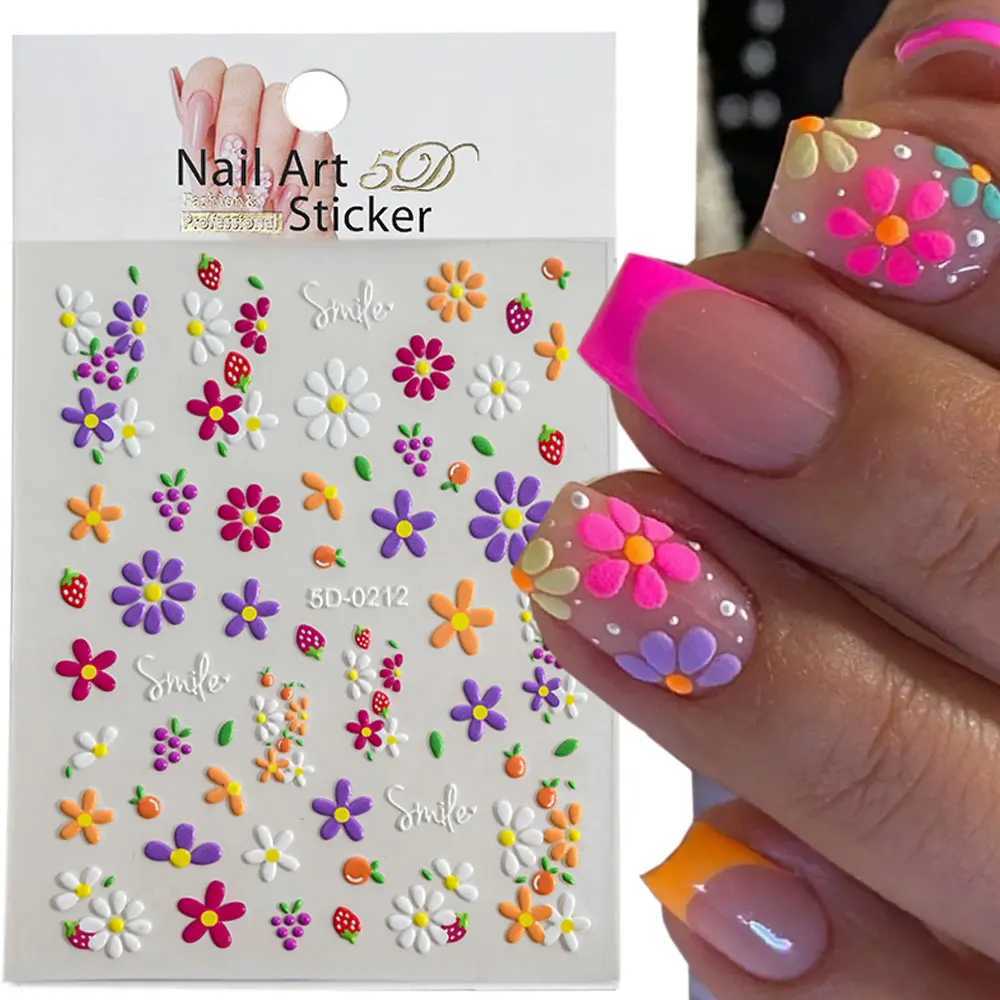 5D Exquisite Daisy Nail Sticker 1sheet Colorful Floral Nail Decal 8*10cm Self-adhesive Luxurious Daisy Nail Art Sticker Decor 9#XJ250120
