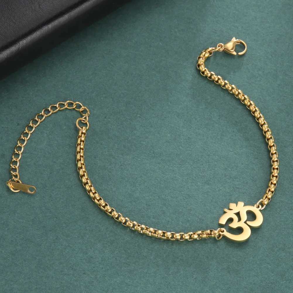 Dara Aum Om Ohm Sanskrit Symbol Anklets Bracelet Hindu Yoga Ankle Chain Bracelets Stainl Steel Spiritual JewelryXJ250121