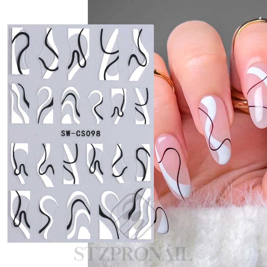 3D Gold Silver Lines Nail Sticker French Abstract Waved Stripe Slider Butterfly Heart Decals Nail Art Nails Accessories ToolsXJ250120