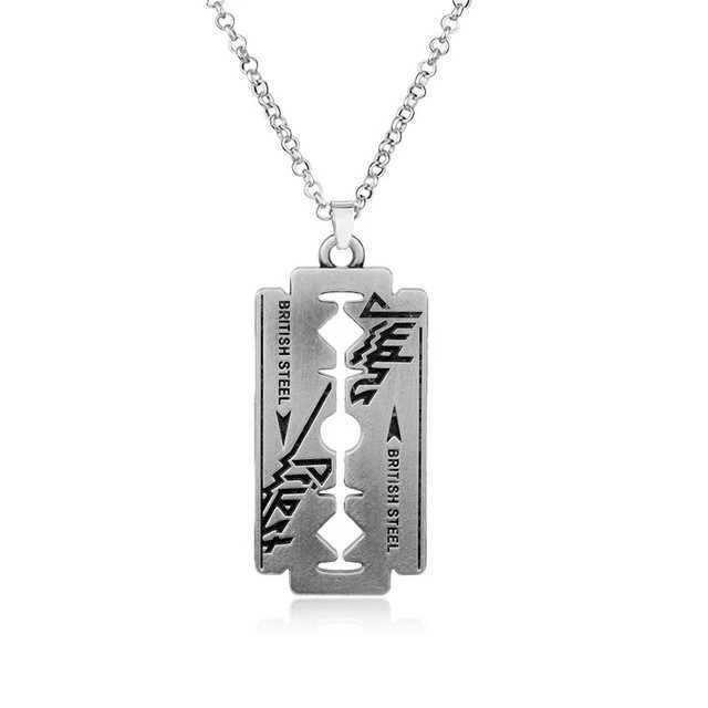 Hip Hop Rock Band Judas Priest Blade Razor Shape Pendant Necklace Long Chain Men Metal NecklaceXJ250121