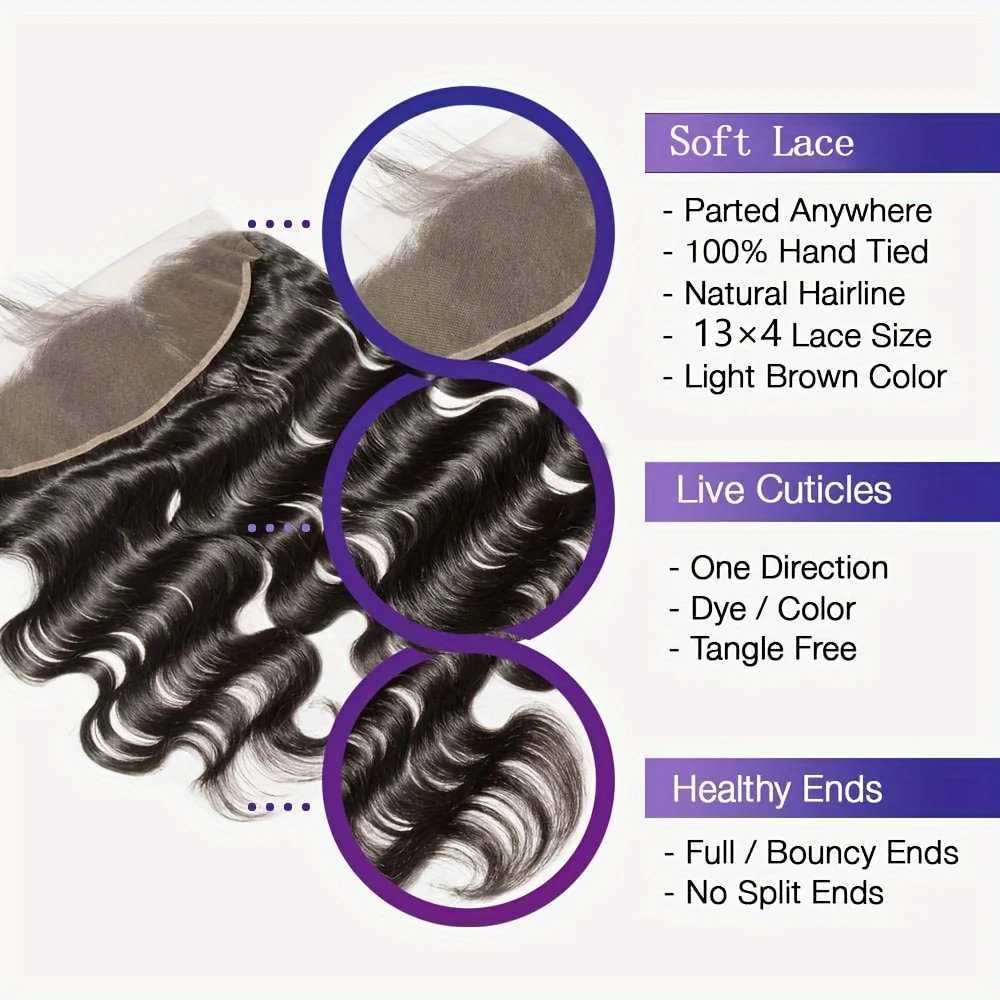 Body Wave Bundles With 134 Lace Frontal 100% Unprocessed Brazilian Body Wave Human Hair Weaves Double Weft With Lace FrontalXJ250120
