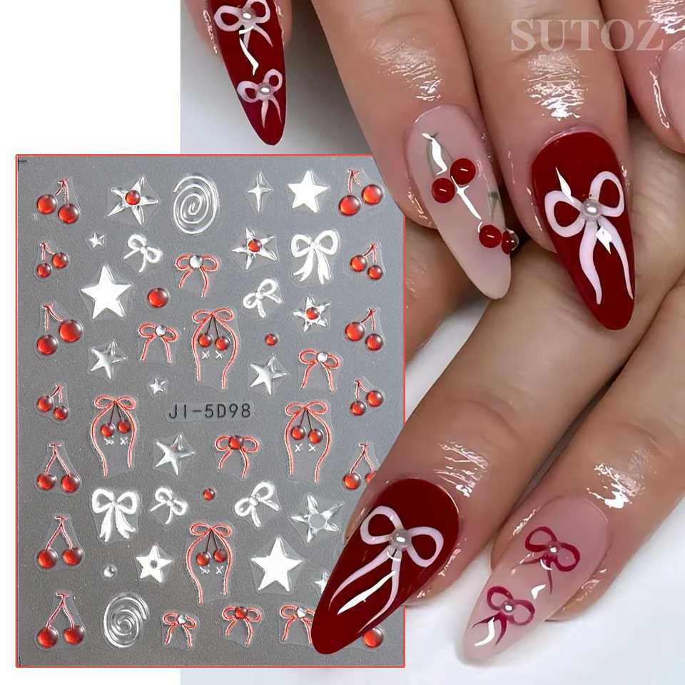 5D Nail Cherry Decors Gold Butterfly Nail Sticker Cute Cherries Bows Diamond Nail Decals Spring Summer Manicure Supplies JI-5D99XJ250120