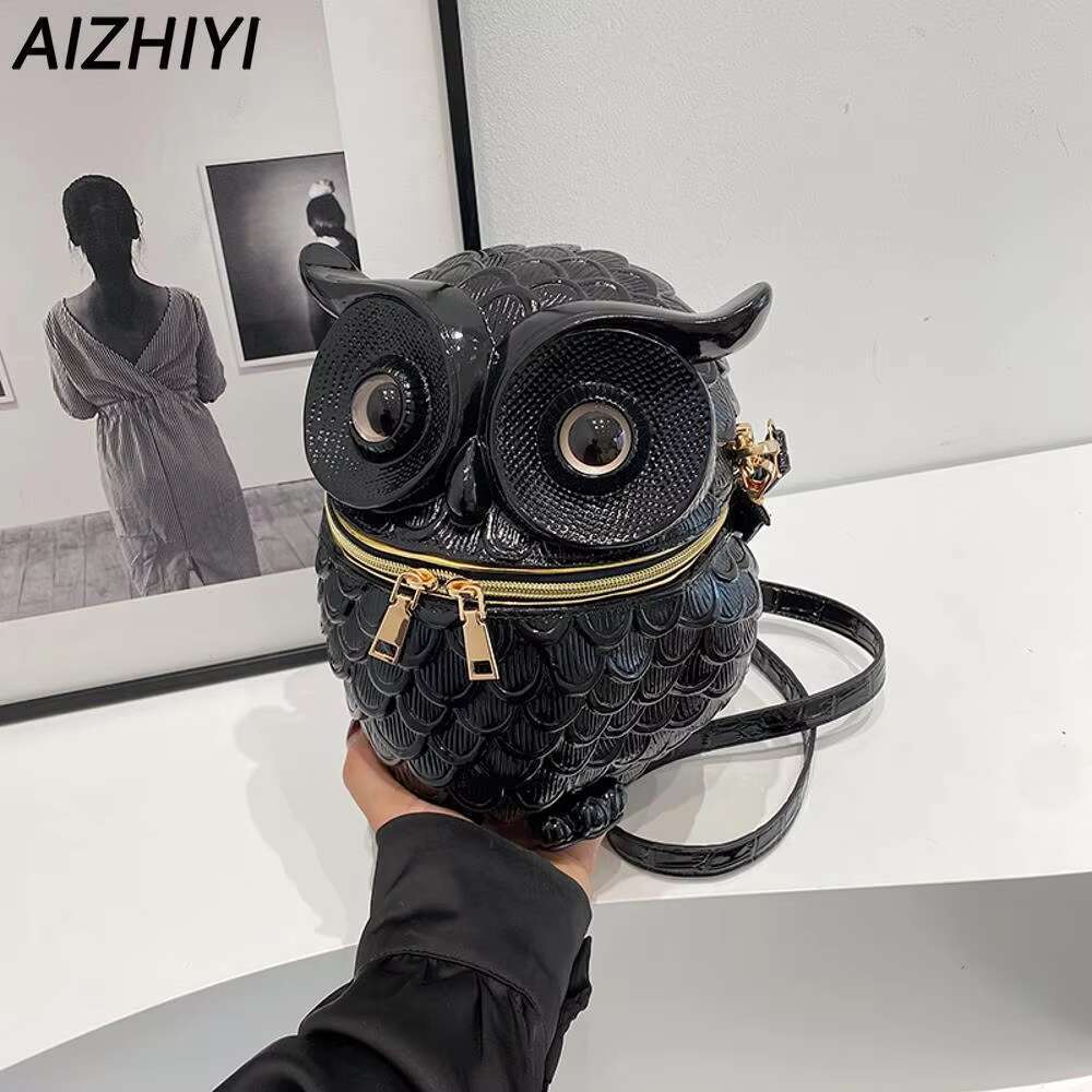 Women 3D Shoulder PU Leather Animal Shape Crossbody Detachable Strap Simulated Owl Satchel Girls Daily Bag
