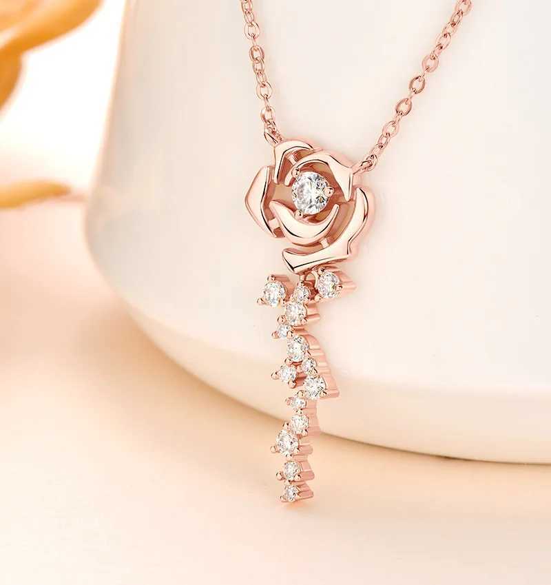 PureNew Rose gold Full Moissanite Diamond Pendant Necklace for Women 925 Sterling Silver Womens Moissanite Clavicle Chain 2023XJ250114