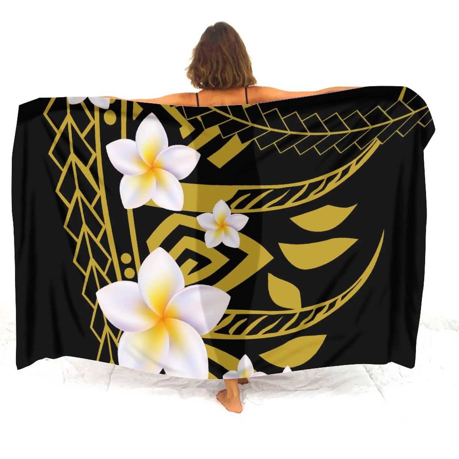Summer Vintage Design Polynesian Tribal Ethnic Print Large Size Ladies Custom Beach Coat Smock Scarf Sarong W250120
