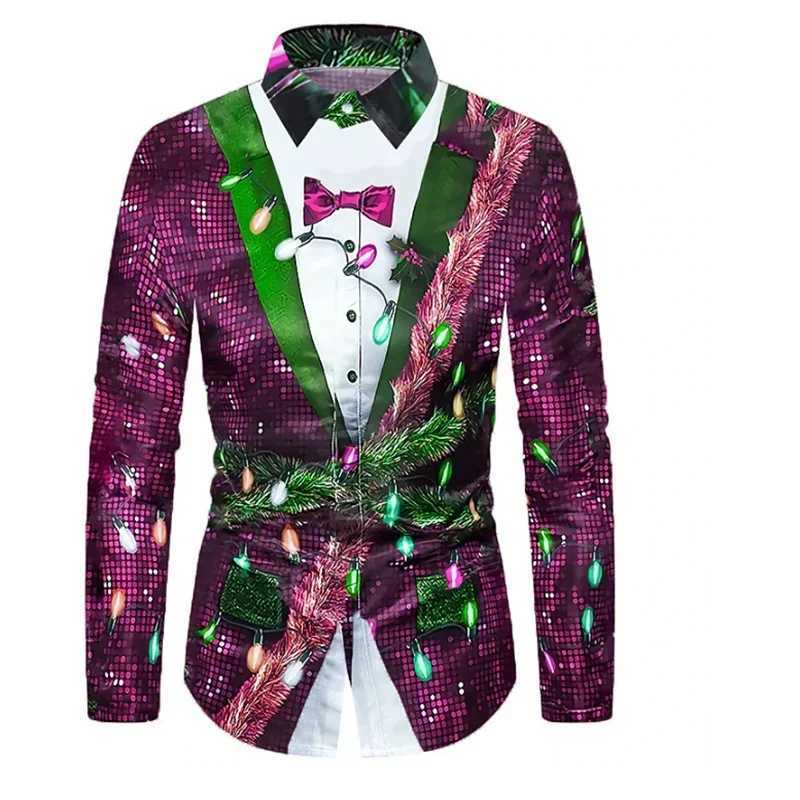 2024 Shirt Fashion Mens Shirt Ice and Snow Print Christmas Button Up Shirt Long Sleeved Daily Street Vacation Mens TopXJ250121