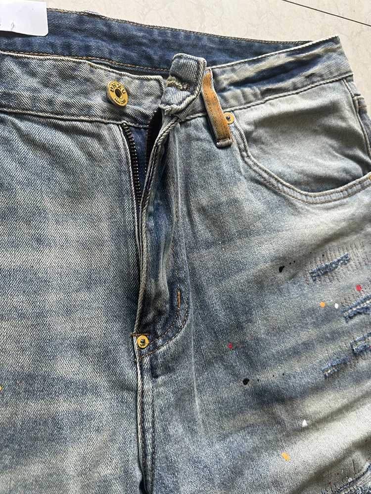 Summer short jeans mens denim shorts stretch hip-hop patch print ultra-thin straight retro punk style T-shirt X250203