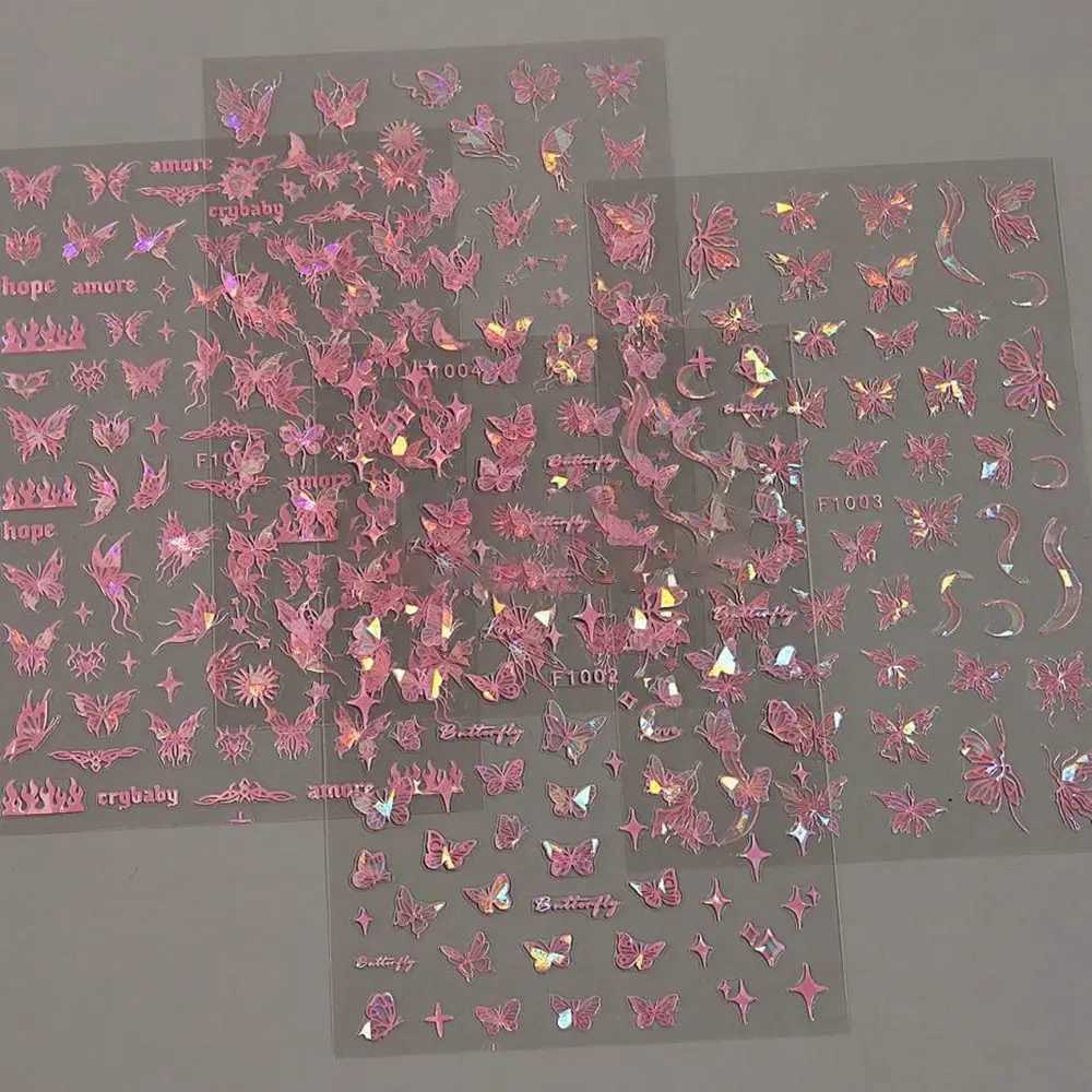 Butterfly Laser Nail Stickers Holographic Glitter Shining Adhesive Slider DIY 3D Nail Art Decal DecorationXJ250120