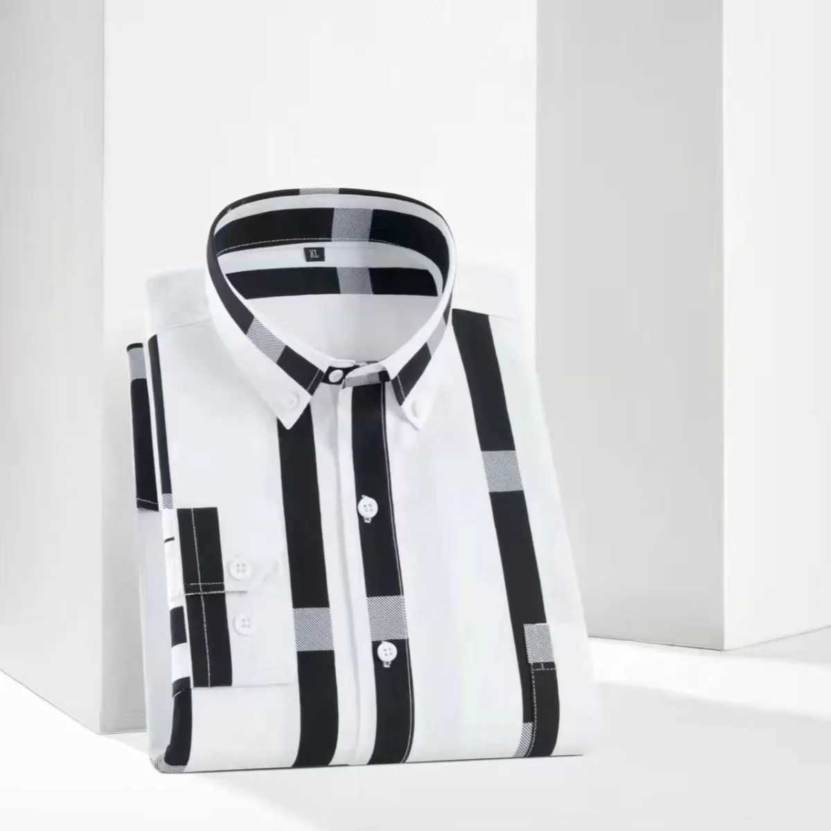 Men Printed Shirt Spring and Autumn Long-sleeved Pocket Stripes Shirt Slim Man Fashion Korean All Matching Casual UndershirtXJ250121