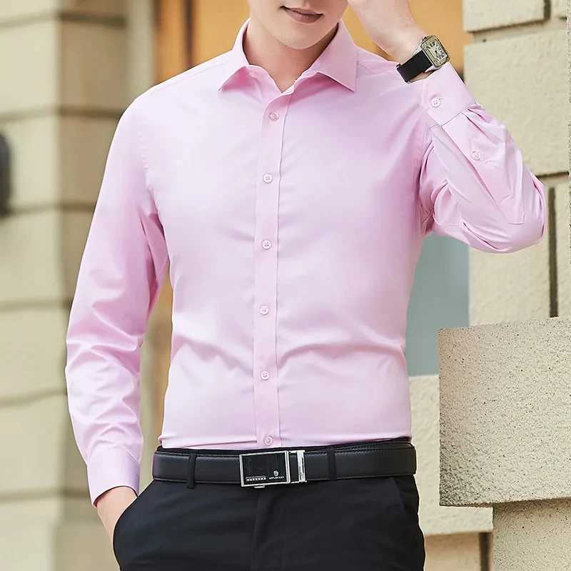 Mens Solid Color Business Shirt Fashion Classic Casual Slim Smooth White Long Sleeve Formal Social Soft Brand Clothes Plus 5XLXJ250121