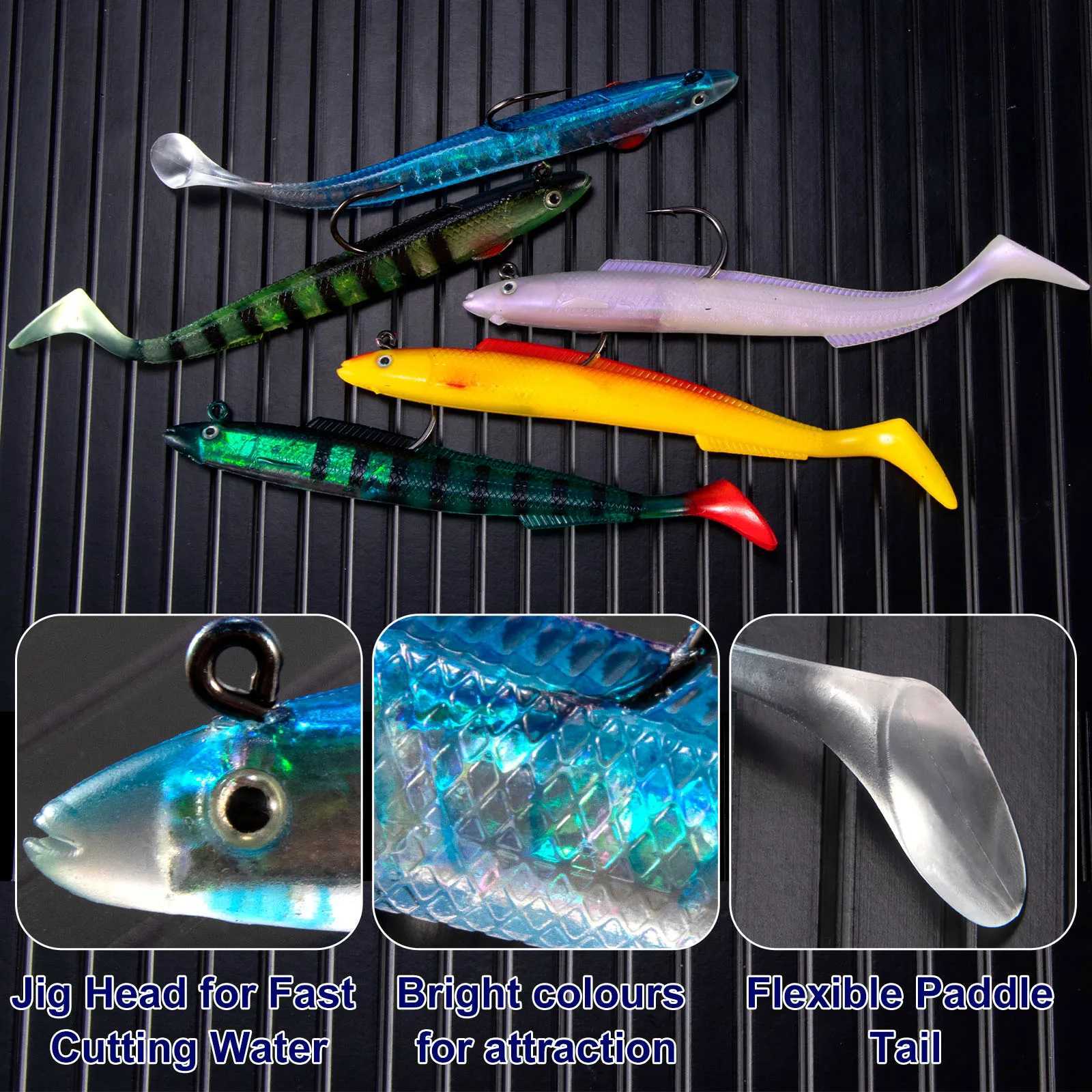 3pcs Sandeel Fishing Lure 15cm/30g Jig Head Soft Lure with Paddle-Tail Swimbait Pre-Rigged for Sea Fishing Bass Pike Trout PerchXJ250122