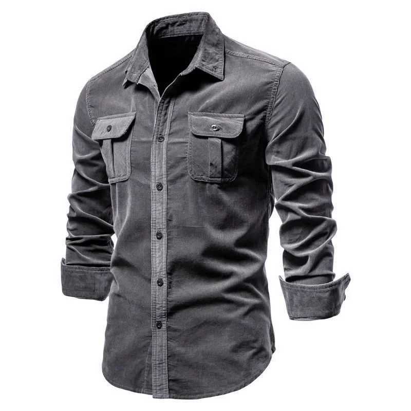 Quality New Single Breasted 100% Cotton Mens Shirt Business Casual Fashion Solid Corduroy Men Shirts Autumn Slim ShirtsXJ250121