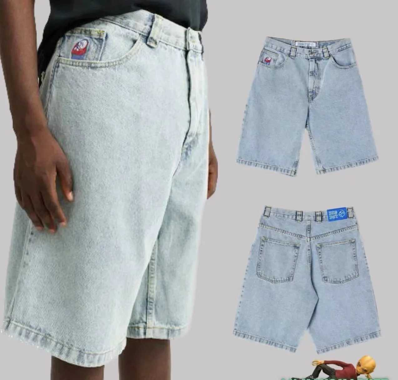 Y2K Polar Big boy Short for Men Streetwear Baggy Jeans Embroidery Denim Leisure Short Women Hot Traf Men shorts Skate jeans men X250203