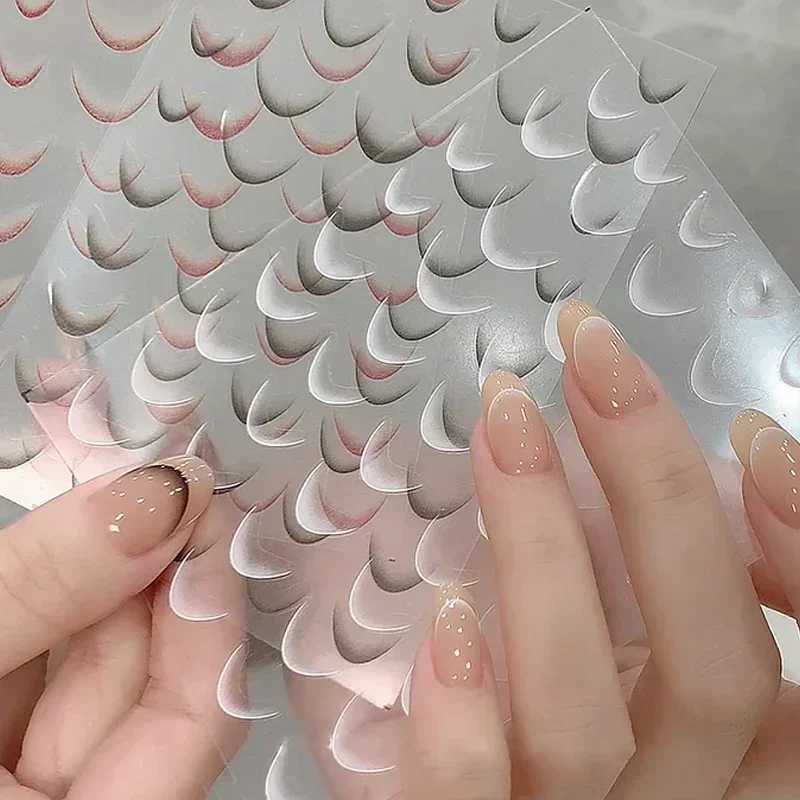 3pcs French Gradient Line Nail Art Stickers Black White Self-Adhesive Slider Design Manicure Tools DIY Moon Shape Nail DecalsXJ250120