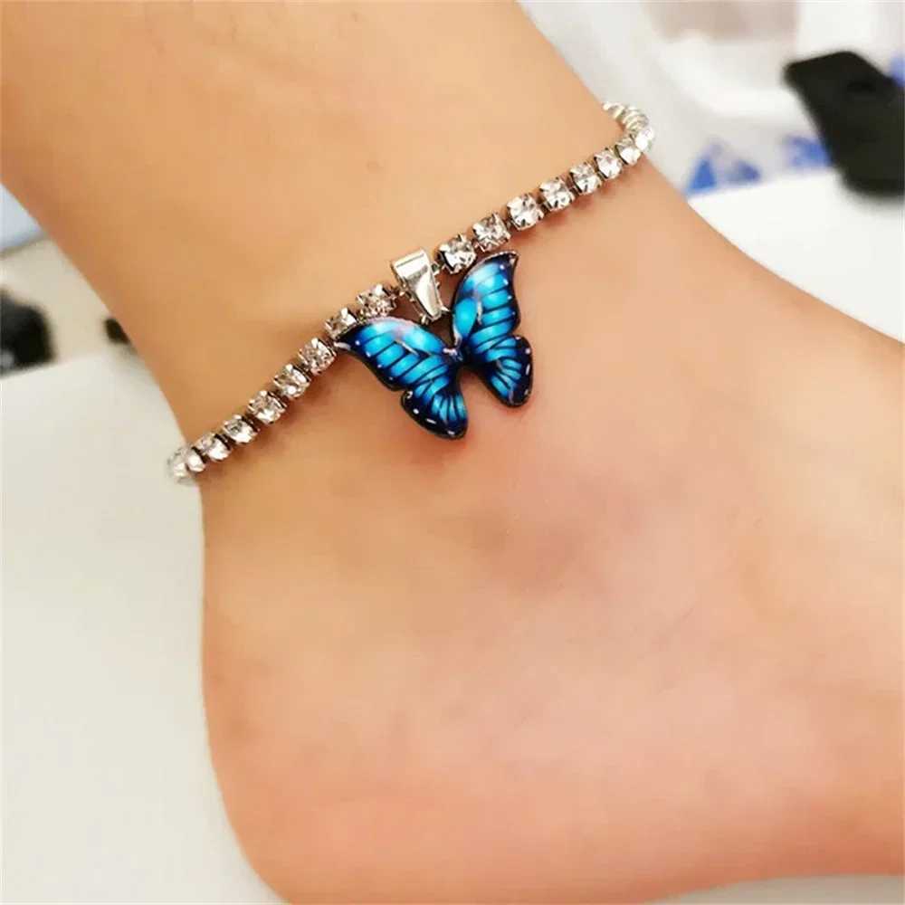 Bohemian Metal Butterfly Anklet Bracelet Colorful Bling Tennis Anklet For Women Girls Summer Beach Foot Chain AccoriesXJ250121