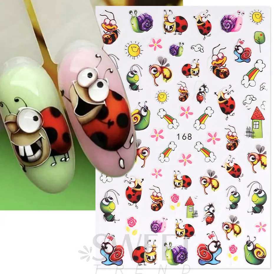 Cartoon Ant Nail Stickers 3D Cute Nail Decoration Ladybug Succulents Evil Eye Ice Cream Kawaii Sliders Summer Manicure Tips BEEBXJ250120