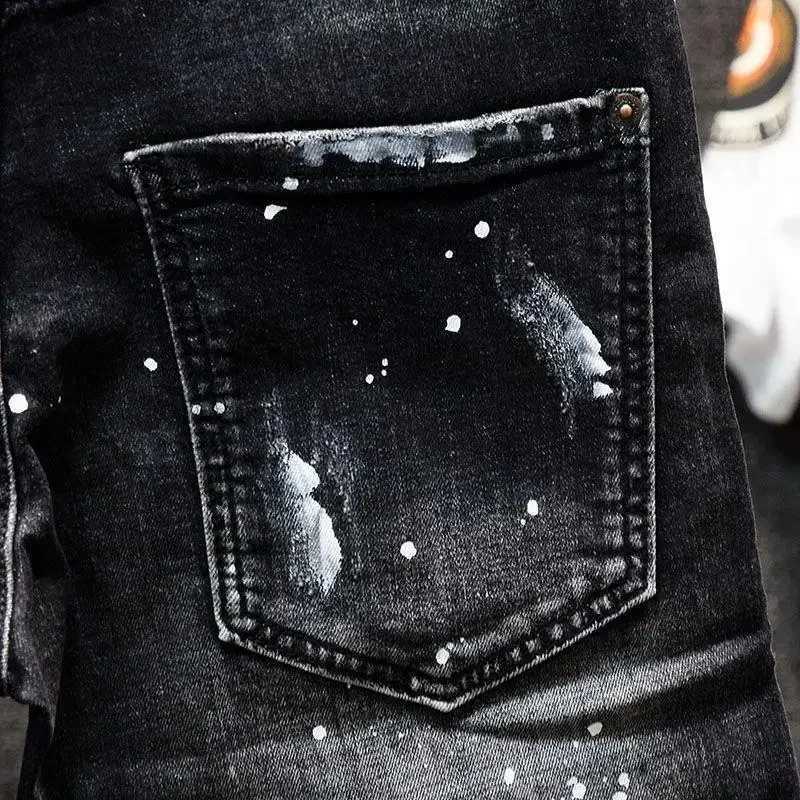 Luxury Brand Designer Clothes Mens Casual Denim Kn-Length Shorts Summer 2024 Fashion Black Patches Paint Jeans Shorts Men X2502031
