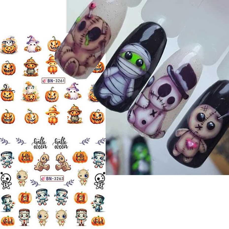 Halloween Pumpkin Ghost Nail Art Stickers Skull Evil Ghost Cat Water Decal Slider Bat Cute Eyes Manicure Tattoo DecorationXJ250120