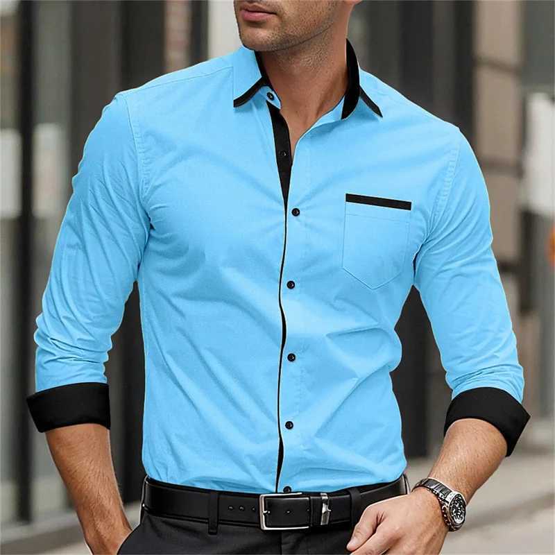 18 color mens shirt long -sleeved shirt single -breasted real pocket daily casual mens top business office loose large sizeXJ250121