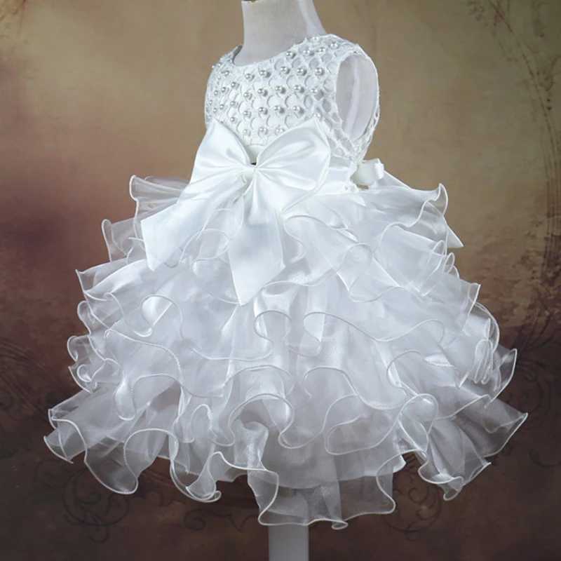 Tutu Beading Flower Baby Girl Dress For Wedding Party Sleeveless Infant Baby Dresses For 1st Birthday Toddler Baptism Clothes X250203