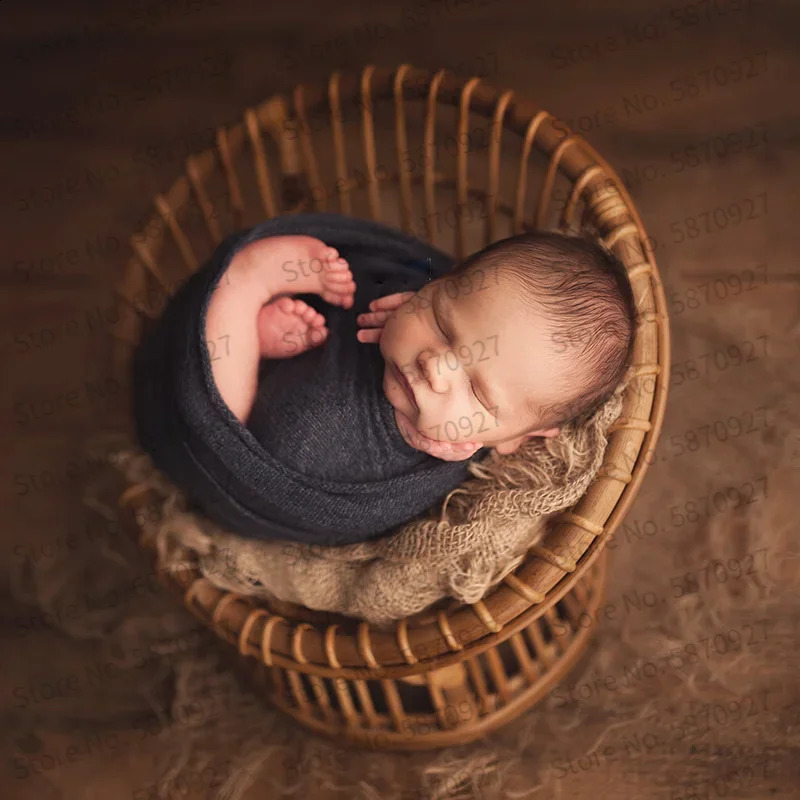born Pography Props Handmade Round Rattan Chair Baby Bed Infant Prop Shoot Studio Posing Accessories Sofa 250110