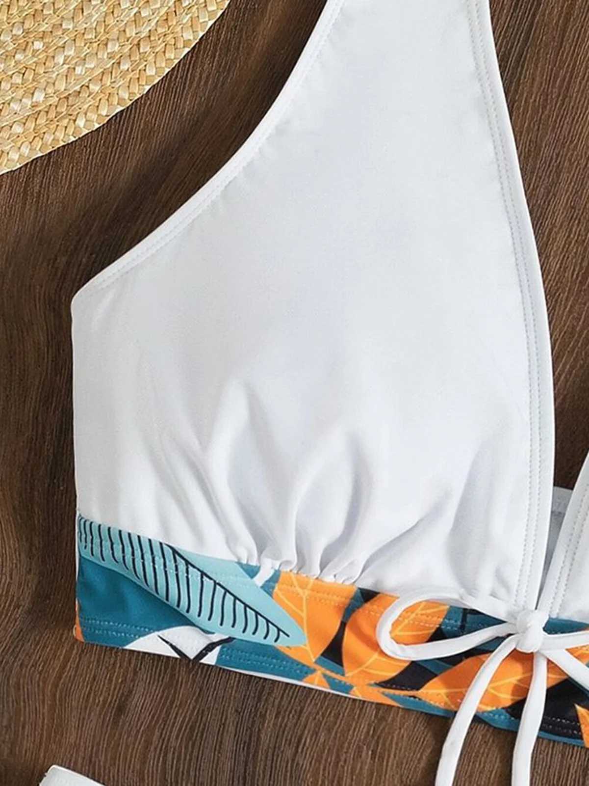 2Pcs/Set Bikinis Set Bowknot Decor Floral Print Bikini Backless Halter Bra High Waist Beachwear Fe Beach ClothingXJ250120