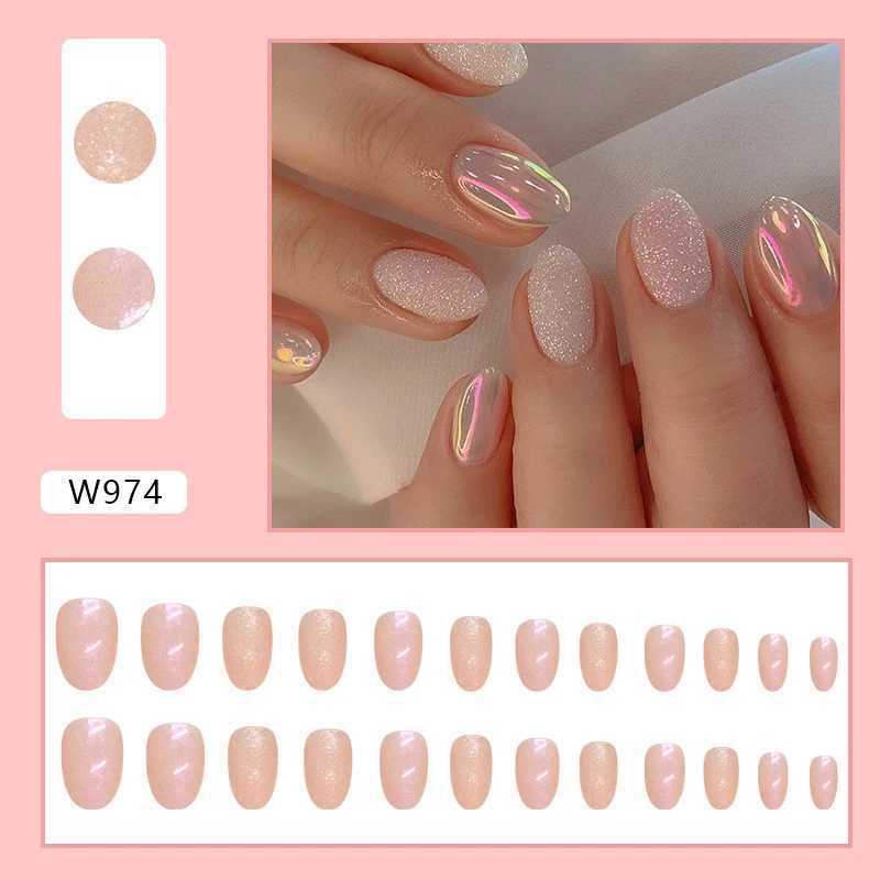 24Pcs Auroras False Nail Tips Press on Nails French Fake Nails Artificial Finger Manicure Reusable False Nails for Women DecorW250120