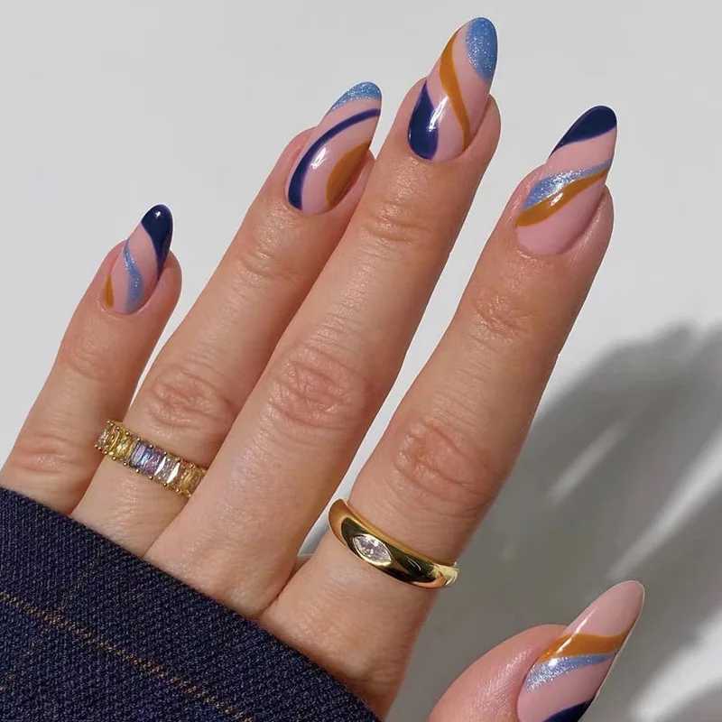 24pcs/box Ballerina Flase Nail Tips Colorful Ribbon Design Nail Art Almond Style Fake Nails Press on Nails Removable with GlueW250120