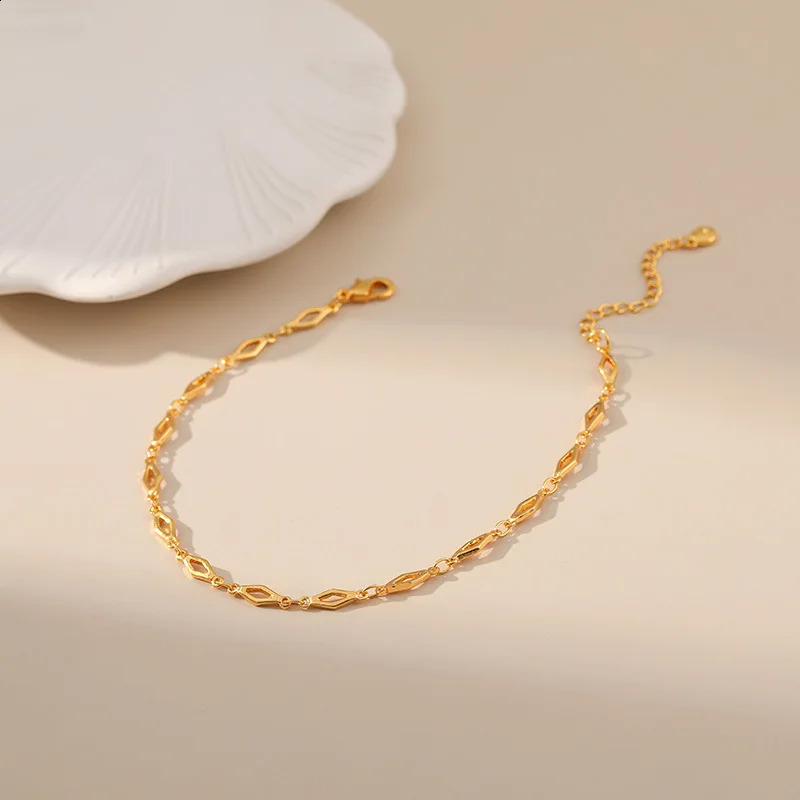Rhombus Thin Chain Foot Jewelry Accessories Simple 18K Gold Plated High Quality Copper Metal Women Anklets With 250114