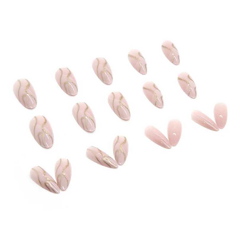 Ripple Glitter 24 Pcs Press on Nails Pink Gradient Fake Nails Glossy Artificial Finger Manicure Reusable False Nails for WomenW250120