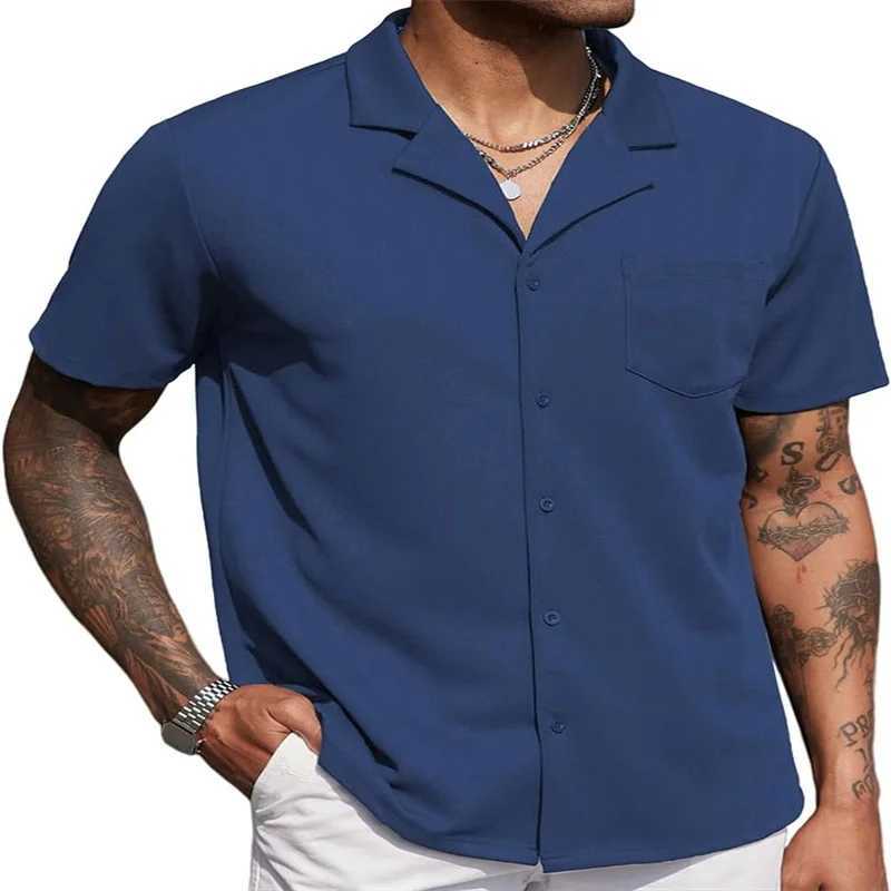 Mens casual fashion wrinkle-free untucked Cuban shirt business casual button-down shirt short sleeve shirtXJ250121