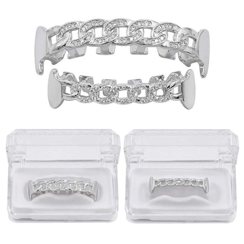 Hip Hop CZ Hollow out Teeth Grillz Caps Cubic Zircon Iced Out Micro Pave Top Bottom Charm For Men Women Jewelry GiftXJ250114