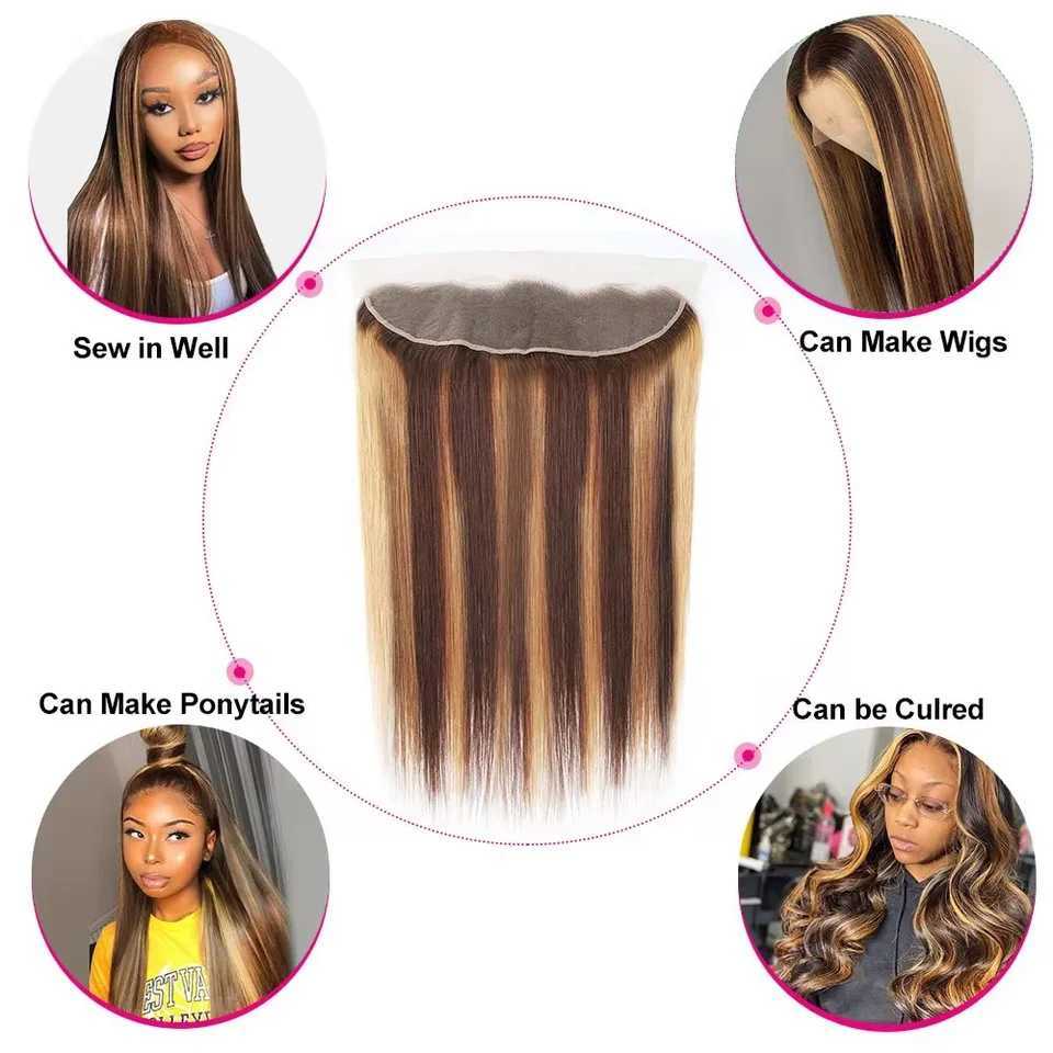 30 Inch P4/27 Straight Bundles With 13X4 Lace Frontal Raw Brazilian Human Hair Weaving 3 Bundle Deals Highlight Bundle ExtensionXJ250120