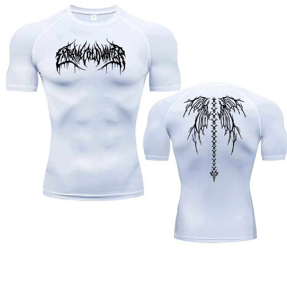 Bat print compression mens summer short sleeved Rush protective gym running T-shirt sports quick drying T-shirt top X250203