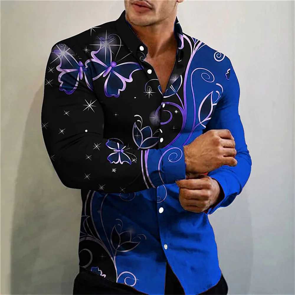 2024 Mens Long Sleeve Shirt Butterfly 3D Printed Shirt Autumn Oversized Casual Cardigan Shirt Prom Party Fashion Unisex ShirtXJ250121