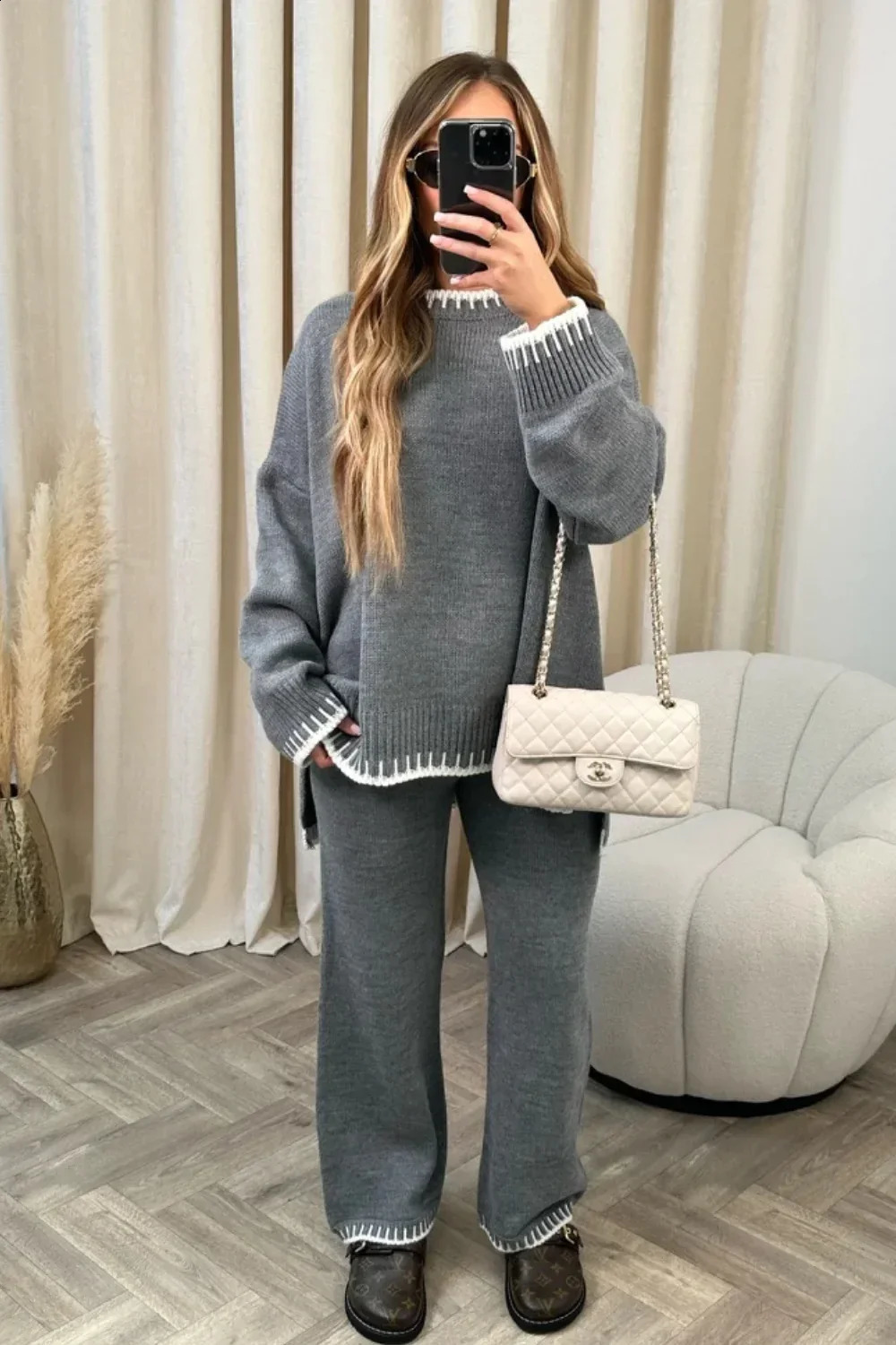 Tuoyi Womens Sweat Suit Set Tracksuit Set Woman Warm Suit For Women Fashion Woman Space Wadding Womens Knitted Suit 250118